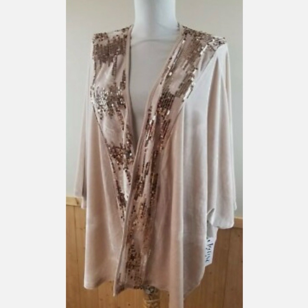 Andrew Marc New York One Size Open Front Lightweight Beige/Sequin Cardigan NWOT